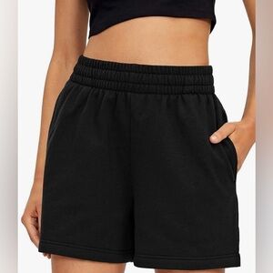 Women's Black Drawstring Sweat Shorts High Waist with Pockets